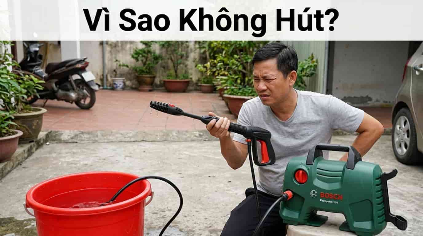 Người dùng kiểm tra máy rửa xe không hút được nước từ xô chứa