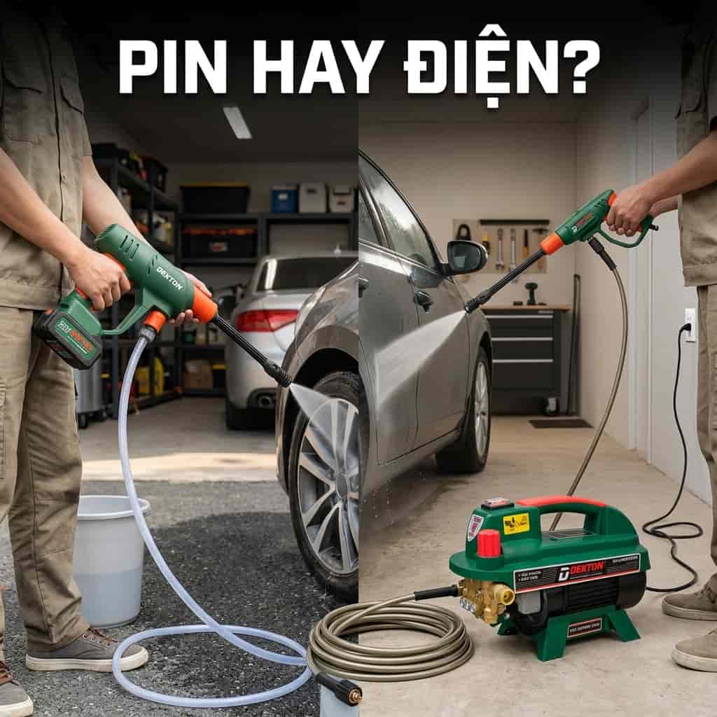 So sánh máy rửa xe dùng pin và máy rửa xe dùng điện