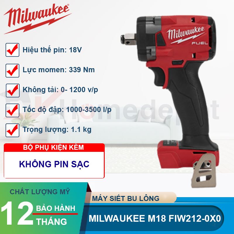 Thông số kỹ thuật máy vặn bu lông Milwaukee M18 FIW212-0X0