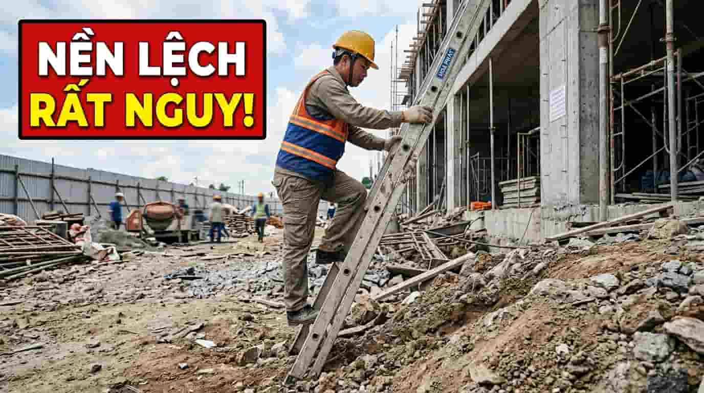 Thang nhôm đặt trên nền không bằng phẳng gây mất an toàn