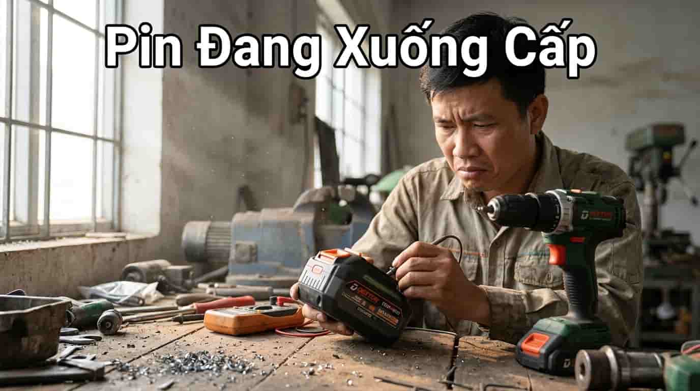 Người thợ kiểm tra bộ pin Lithium có dấu hiệu suy giảm hiệu suất