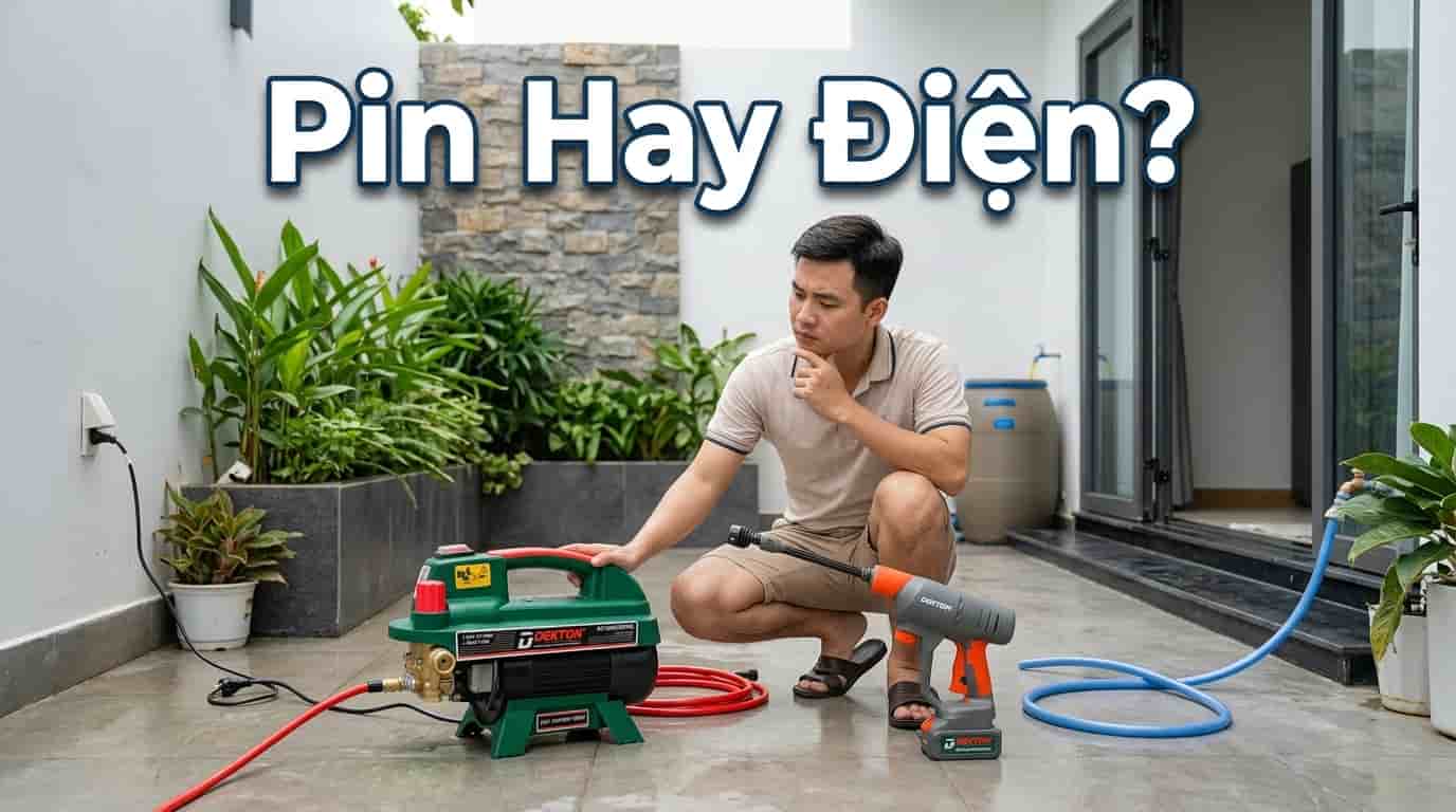 So sánh máy rửa xe pin và máy rửa xe điện cho gia đình