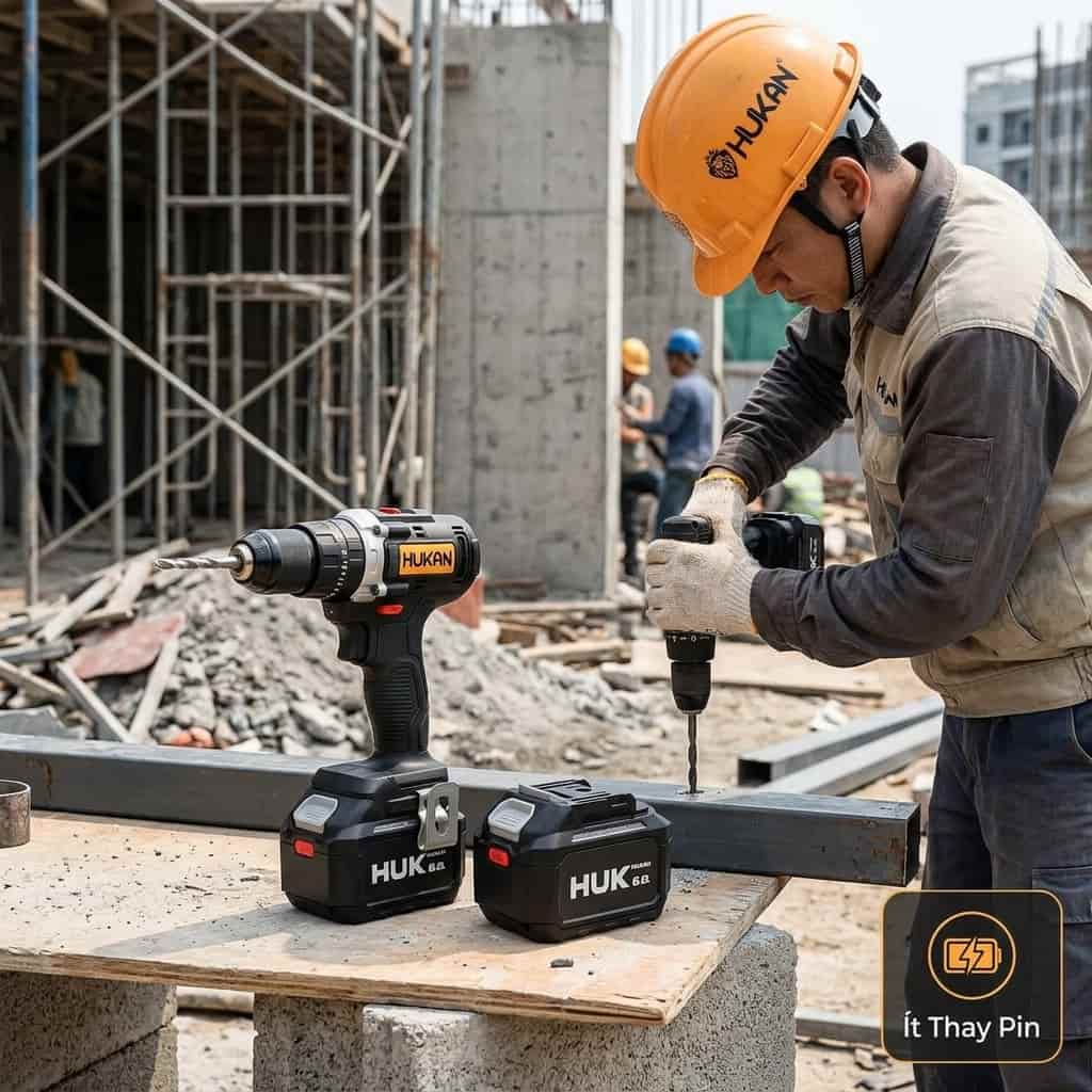 Pin Lithium HUKAN G3-HUK6A 21V 6.0Ah sử dụng tại công trình