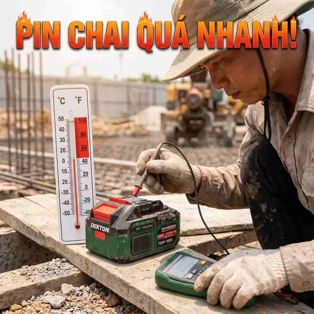 Pin Lithium máy khoan bị ảnh hưởng bởi nhiệt độ cao mùa hè