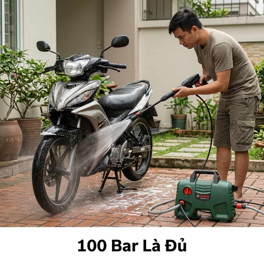 Rửa xe máy gia đình với máy rửa xe áp lực phù hợp