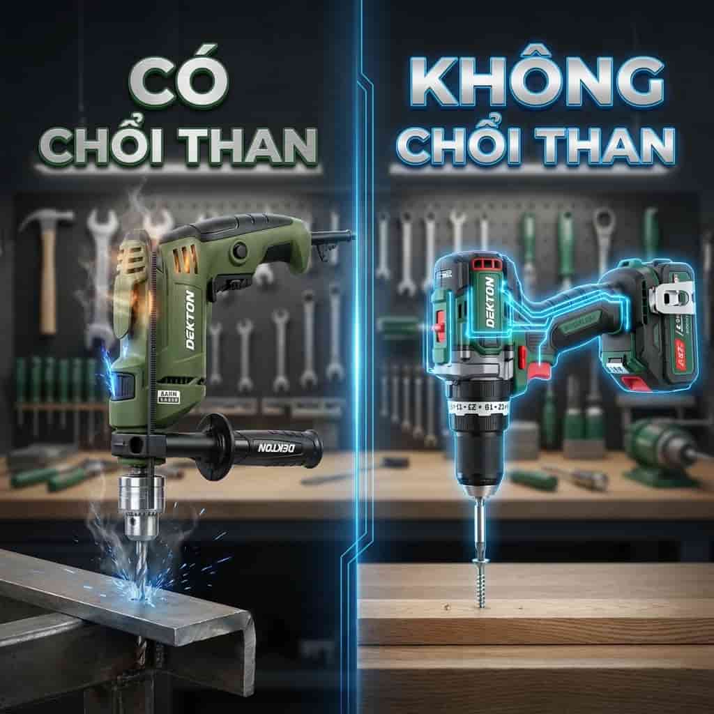So sánh máy khoan Dekton không chổi than và có chổi than