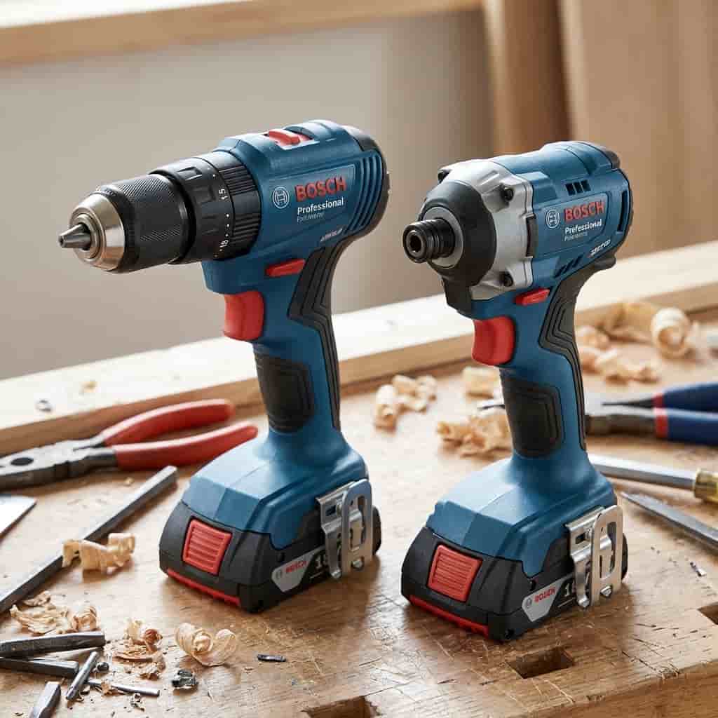 So sánh thực tế máy khoan Bosch và máy bắt vít Bosch trên bàn dụng cụ nghề