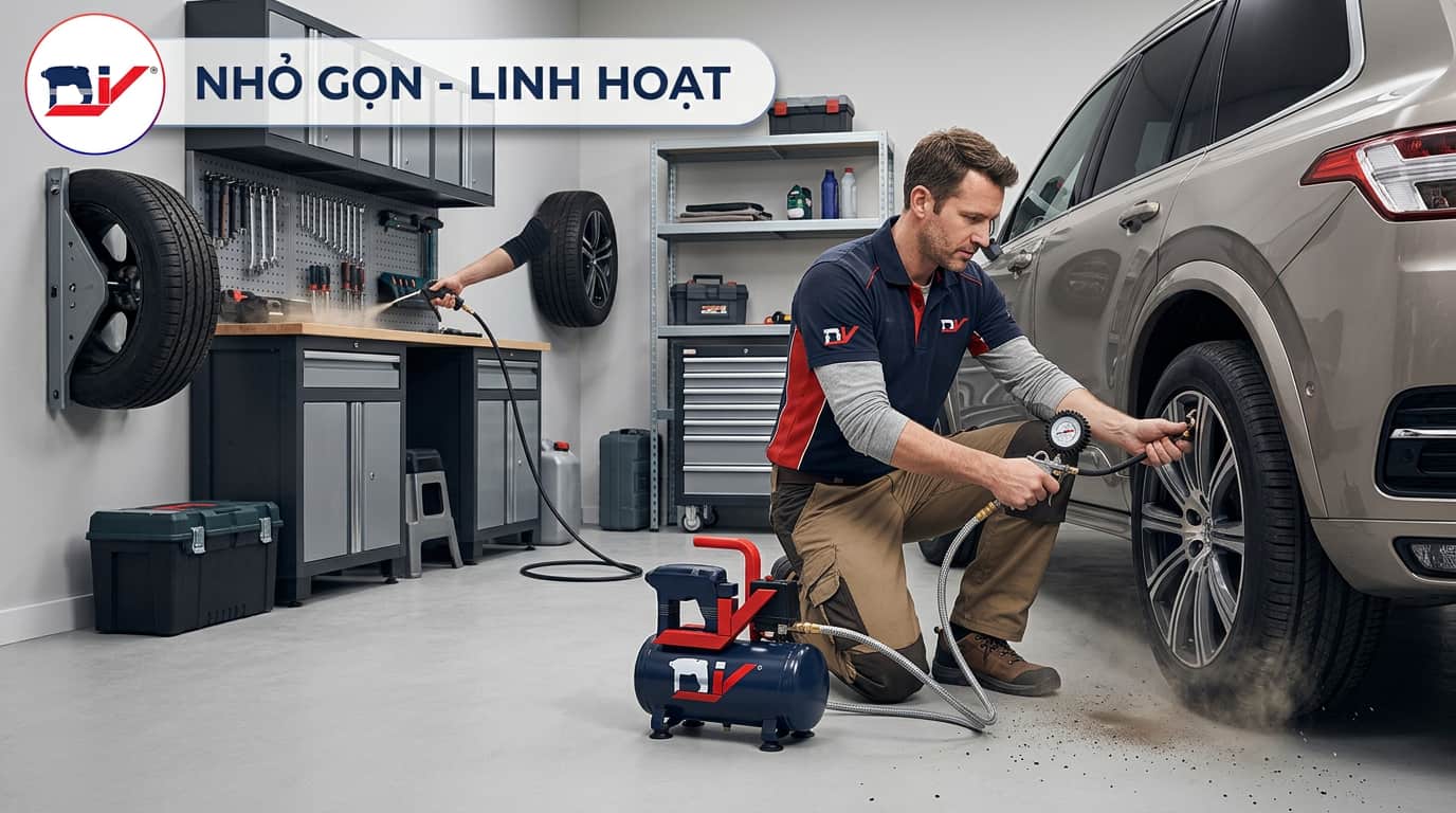 Máy nén khí mini không bình chứa được sử dụng cho các công việc gia đình.