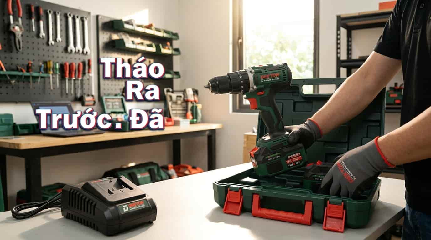 Bộ pin Lithium được tháo khỏi máy khoan trước khi lưu trữ dài hạn