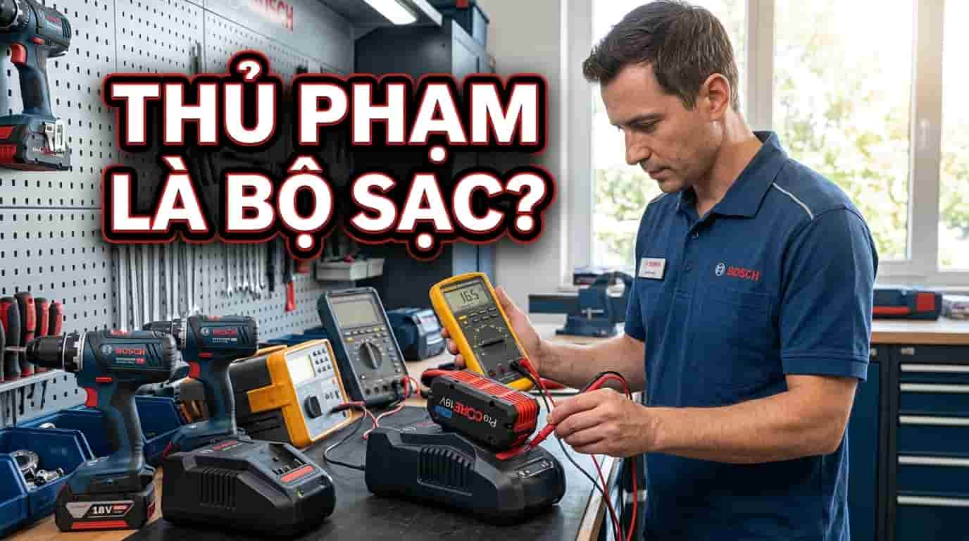 Bộ sạc pin máy khoan đang được kiểm tra tình trạng hoạt động