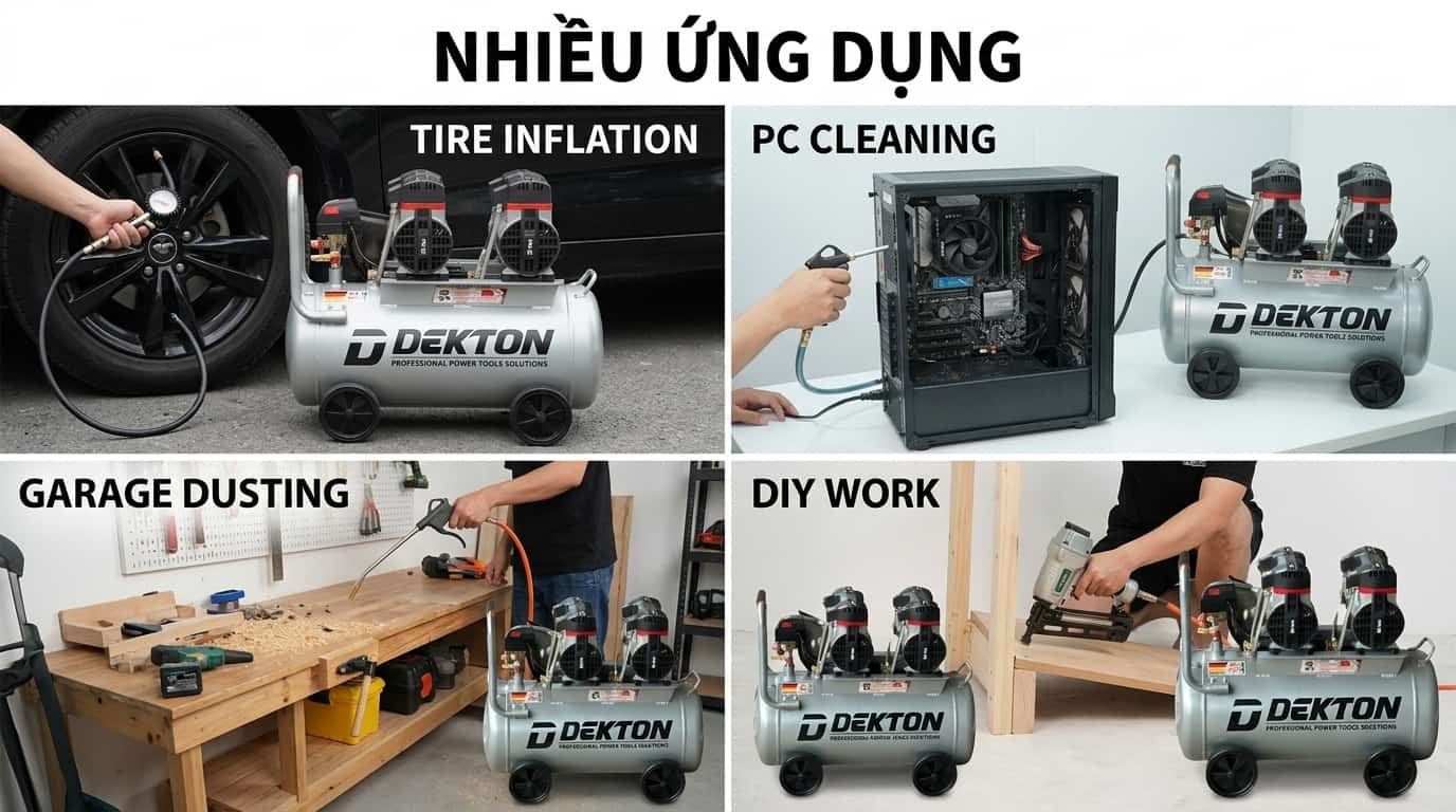 Máy nén khí gia đình trong các công việc hằng ngày.