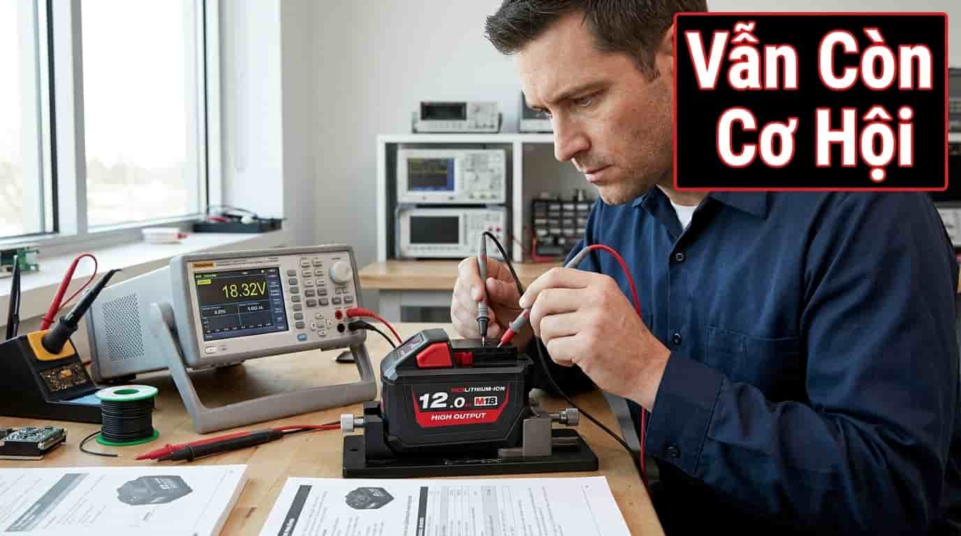 Kỹ thuật viên đo điện áp bộ pin Lithium để đánh giá khả năng phục hồi