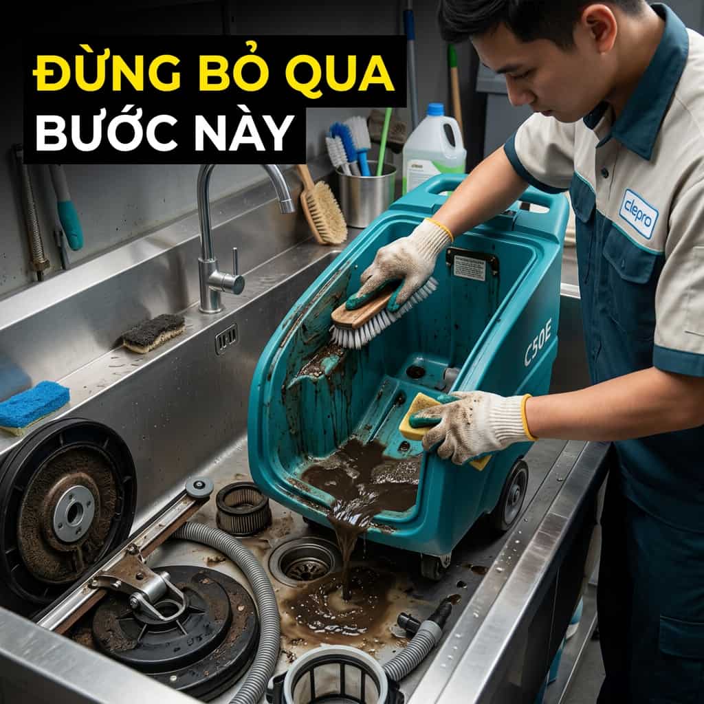 Vệ sinh máy chà sàn sau khi sử dụng giúp tăng tuổi thọ thiết bị