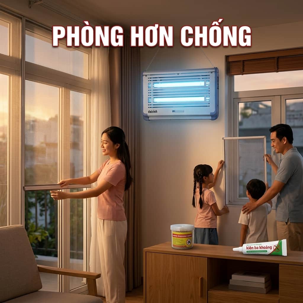 Đặt đèn diệt côn trùng đúng vị trí giúp hạn chế côn trùng bay vào nhà