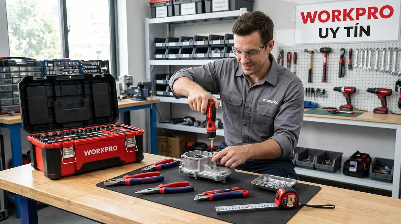 Bộ dụng cụ Workpro trong workshop chuyên nghiệp.
