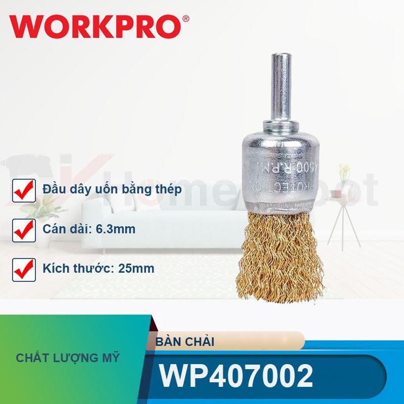 Bàn chải đầu dây uốn bằng thép kích thước 25mm cán dài 6.3mm Workpro - WP407002