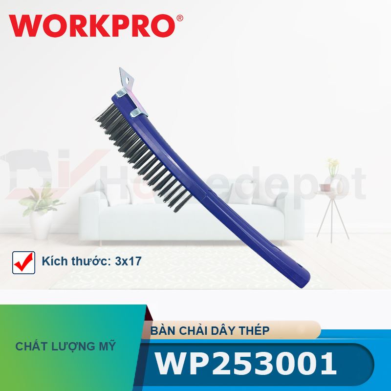 Bàn chải dây thép, kích thước 3X17 Workpro - WP253001