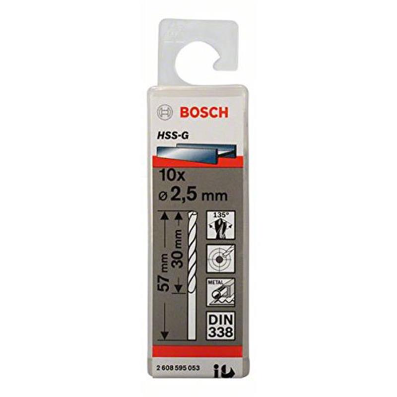 Bộ 10 mũi khoan sắt HSS-G Bosch 2.5mm 2608595053