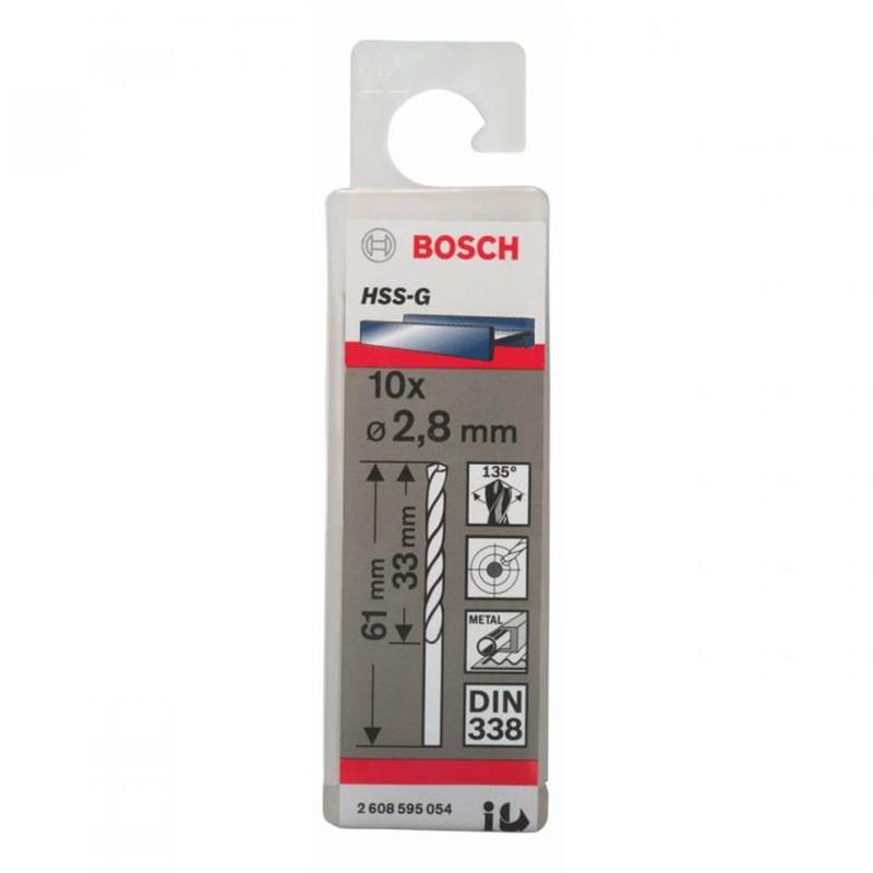 Bộ 10 mũi khoan sắt HSS-G Bosch 2.8mm 2608595054