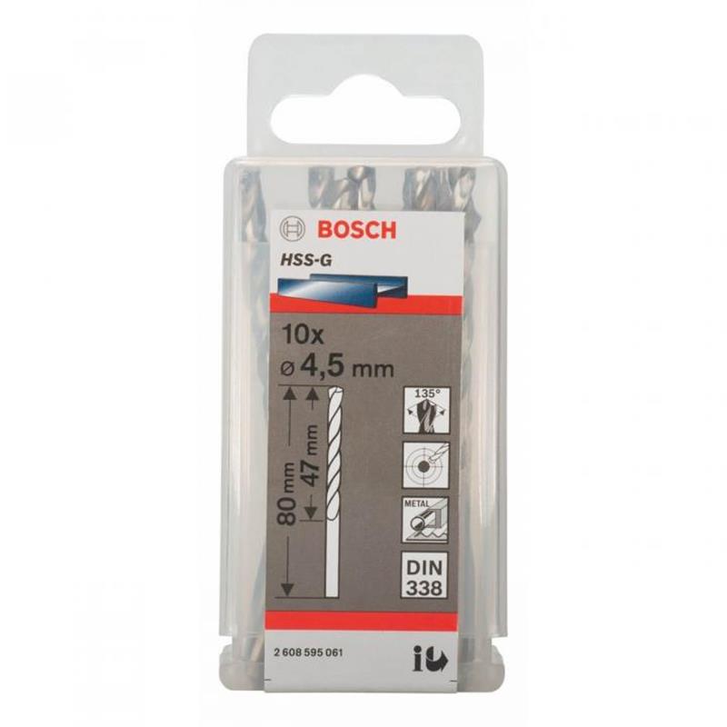 Bộ 10 mũi khoan sắt HSS-G Bosch 4.5mm 2608595061