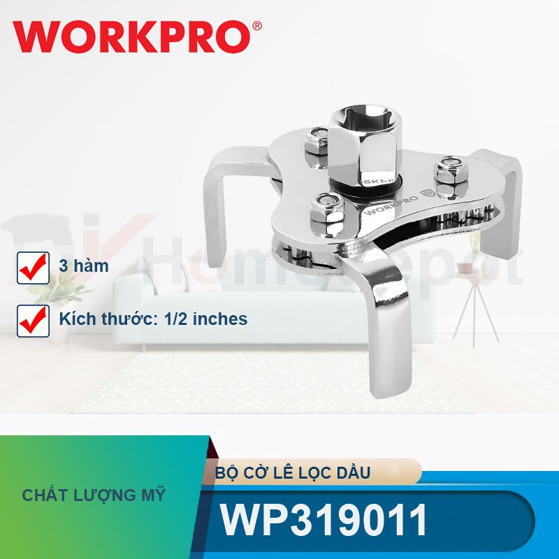 Bộ cờ lê lọc dầu (điều chỉnh được), 3 hàm, kích thước: 1/2 inches, Workpro - WP319011