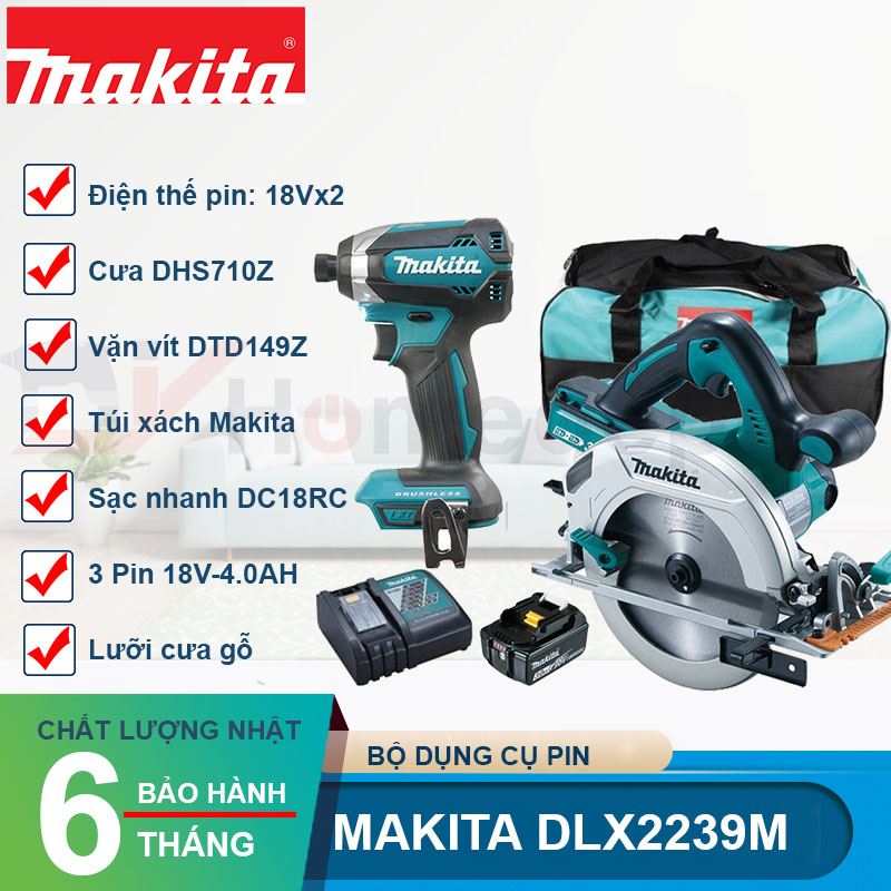 Bộ Combo máy cưa gỗ máy vặn vít Makita DLX2239M
