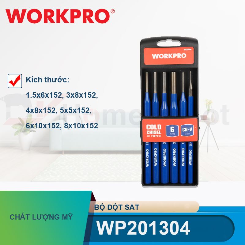 Bộ đột sắt (1 Bộ = 6 cái, kích thước 1.5x6x152, 3x8x152, 4x8x152, 5x5x152, 6x10x152, 8x10x152 Workpro - WP201304