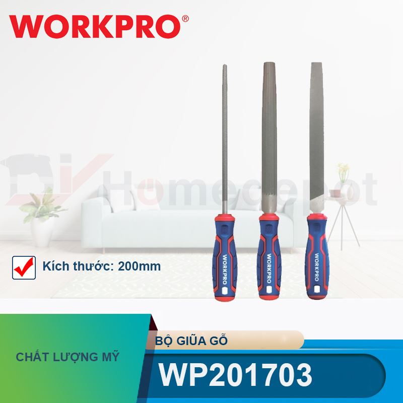 Bộ giũa gỗ (1 set = 3 cái), kích thước 200mm (8 inches) Workpro - WP201703