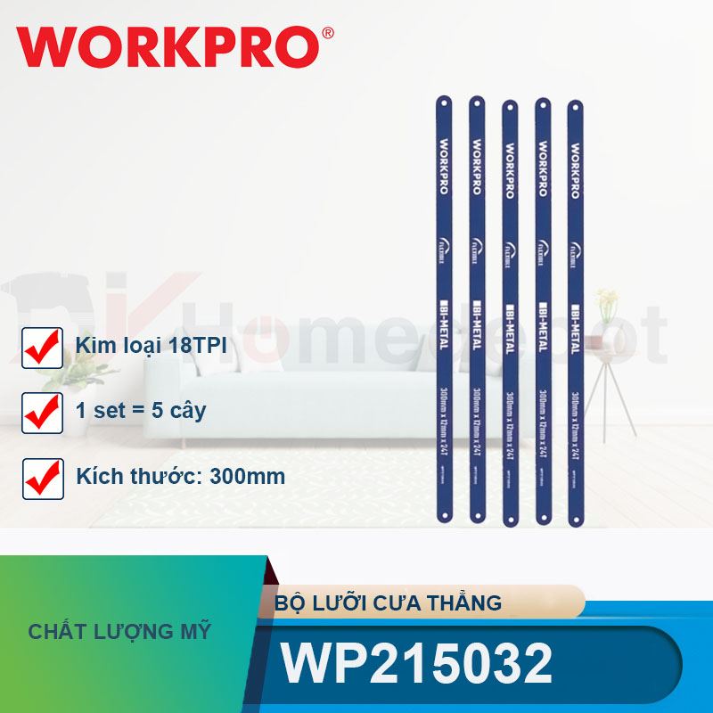 Bộ lưỡi cưa thẳng bằng kim loại 18TPI (1 set = 5 cái), kích thước 300mm (12 inches) Workpro - WP215032