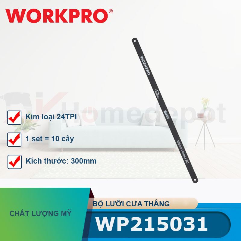 Bộ lưỡi cưa thẳng bằng kim loại 24TPI (1 set = 10 cái), kích thước 300mm (12 inches) Workpro - WP215031