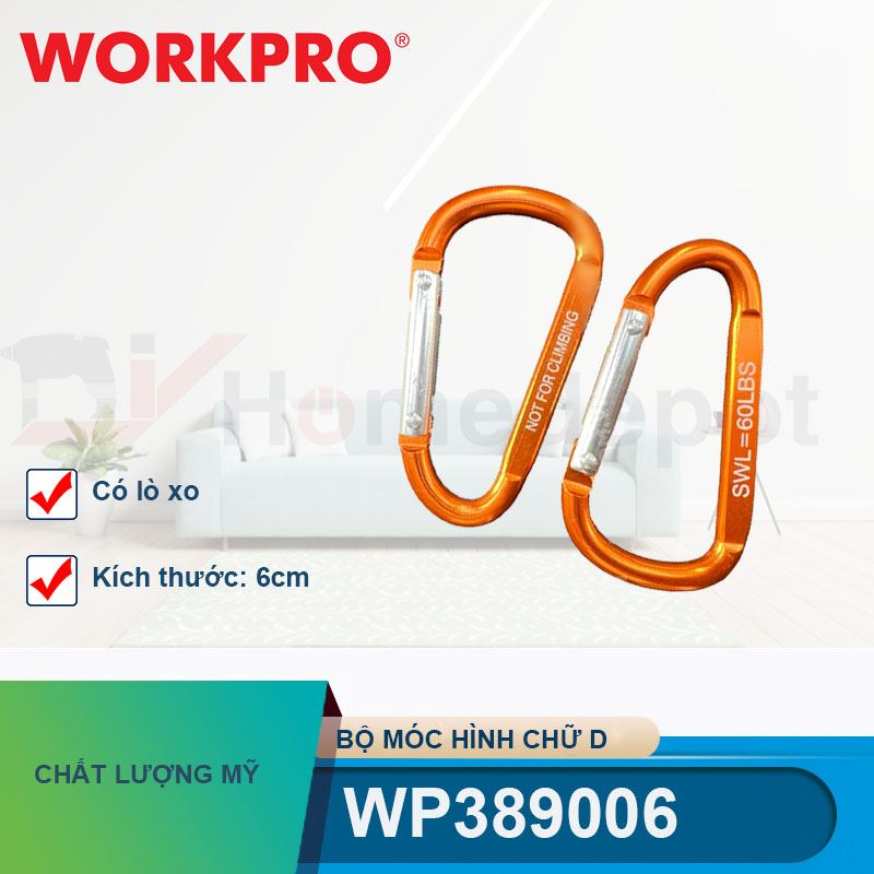 Bộ móc hình chữ D có lò xo kích thước 6cm Workpro - WP389006