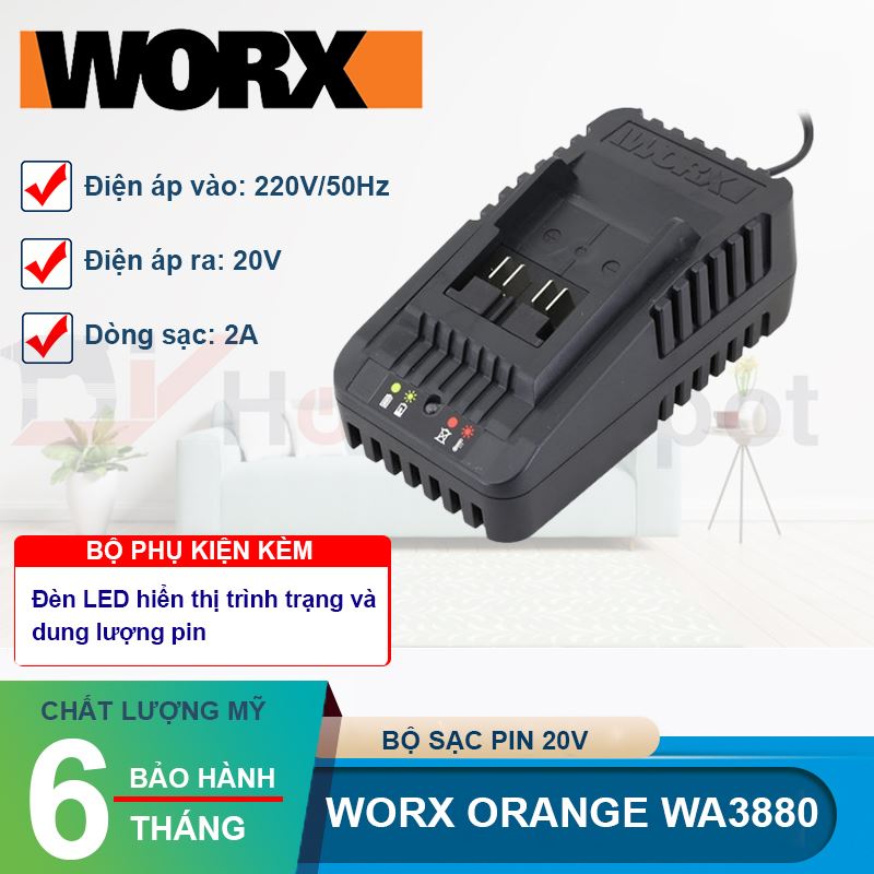 Bộ sạc cho pin 20V Worx Orange WA3880 (50038417)