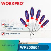 Bộ Tua vít 6 cái gồm ( 3 cái đầu hình hoa khế, 3 cái đầu dẹt), thép hợp kim CR-V Workpro - WP200504