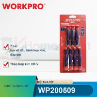 Bộ Tua vít 7 cái gồm các tua vít đầu hình hoa khế, đầu dẹt, thép hợp kim CR-V Workpro - WP200509