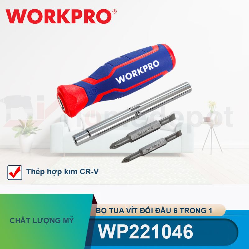 Bộ Tua vít đổi đầu 6 trong 1, thép hợp kim CR-V Workpro - WP221046