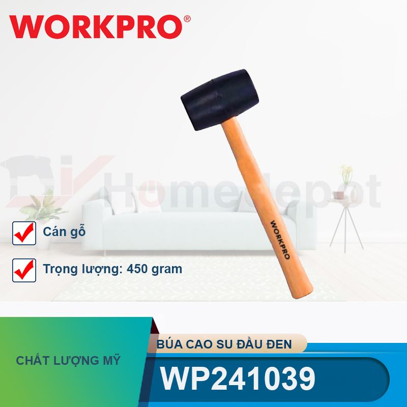 Búa cao su đầu đen tay gỗ 450gram (16OZ) Workpro - WP241039