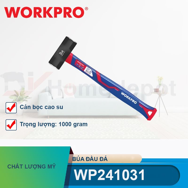 Búa đầu đá 1000gram, cán bọc cao su Workpro - WP241031