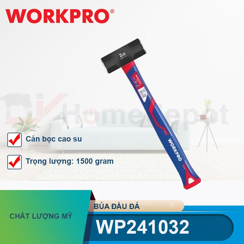 Búa đầu đá 1500gram, cán bọc cao su Workpro - WP241032