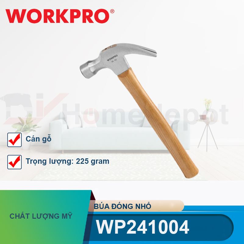 Búa đóng nhổ 225gram (8OZ), cán gỗ Workpro - WP241004