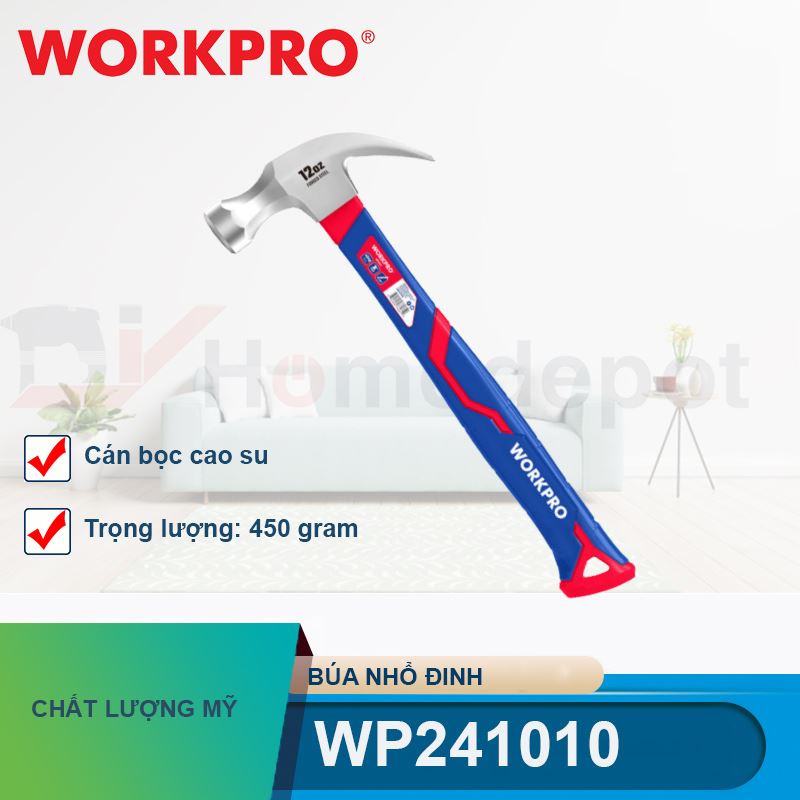 Búa nhổ đinh 337gram (12OZ), cán bọc cao su Workpro - WP241010