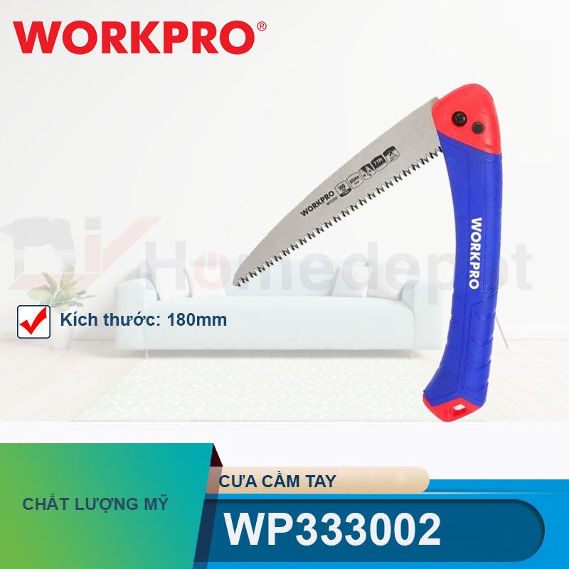 Cưa cầm tay dạng gấp dùng để cắt cành cây kích thước 180mm Workpro - WP333002