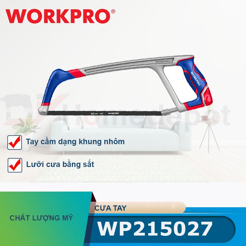 Cưa tay, lưỡi cưa bằng sắt, tay cầm dạng khung nhôm Workpro - WP215027