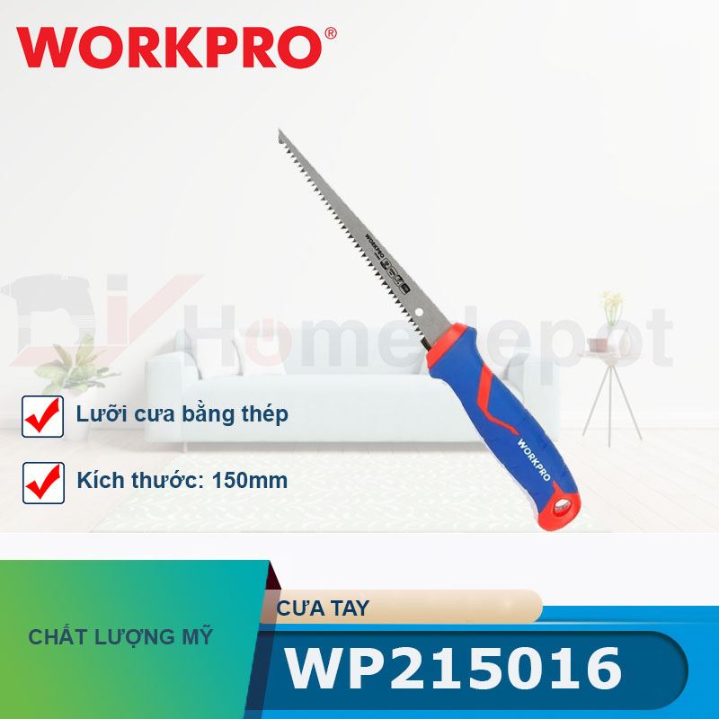 Cưa tay, lưỡi cưa bằng thép, có đầu nhọn (dạng kiếm), kích thước 150mm (6 inches) Workpro - WP215016