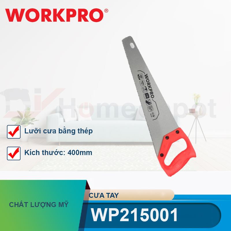 Cưa tay, lưỡi cưa bằng thép, kích thước 400mm (16 inches) Workpro - WP215001