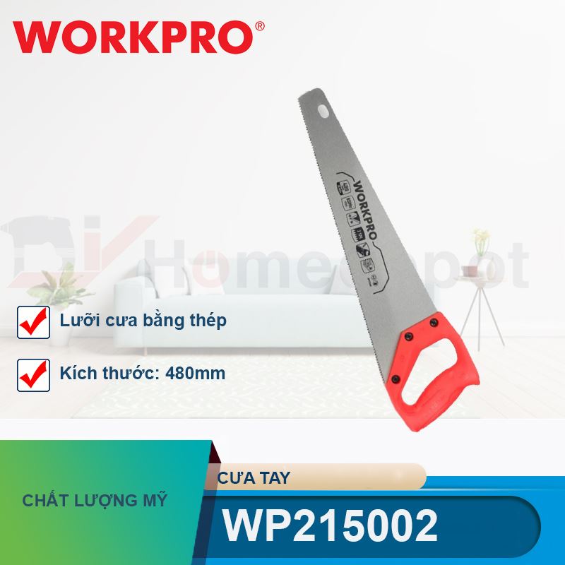 Cưa tay, lưỡi cưa bằng thép, kích thước 480mm (16 inches) Workpro - WP215002