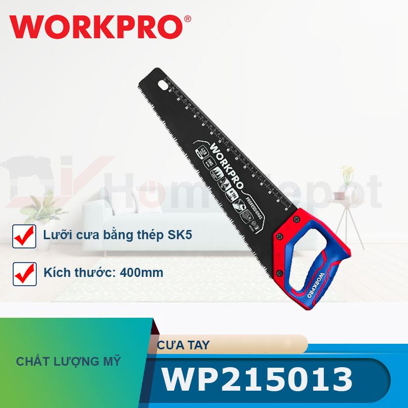 Cưa tay, lưỡi cưa bằng thép SK5, kích thước 400mm (16 inches) Workpro - WP215013