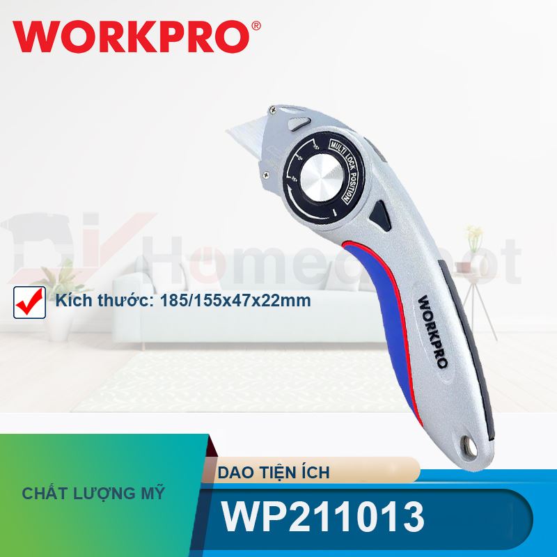 Dao gấp tiện ích có lưỡi cắt gấp gọn, bằng nhôm, mở nhanh Workpro - WP211013