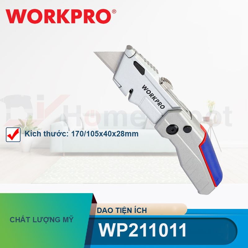 Dao gấp tiện ích có lưỡi cắt gấp gọn, bằng nhôm Workpro - WP211011