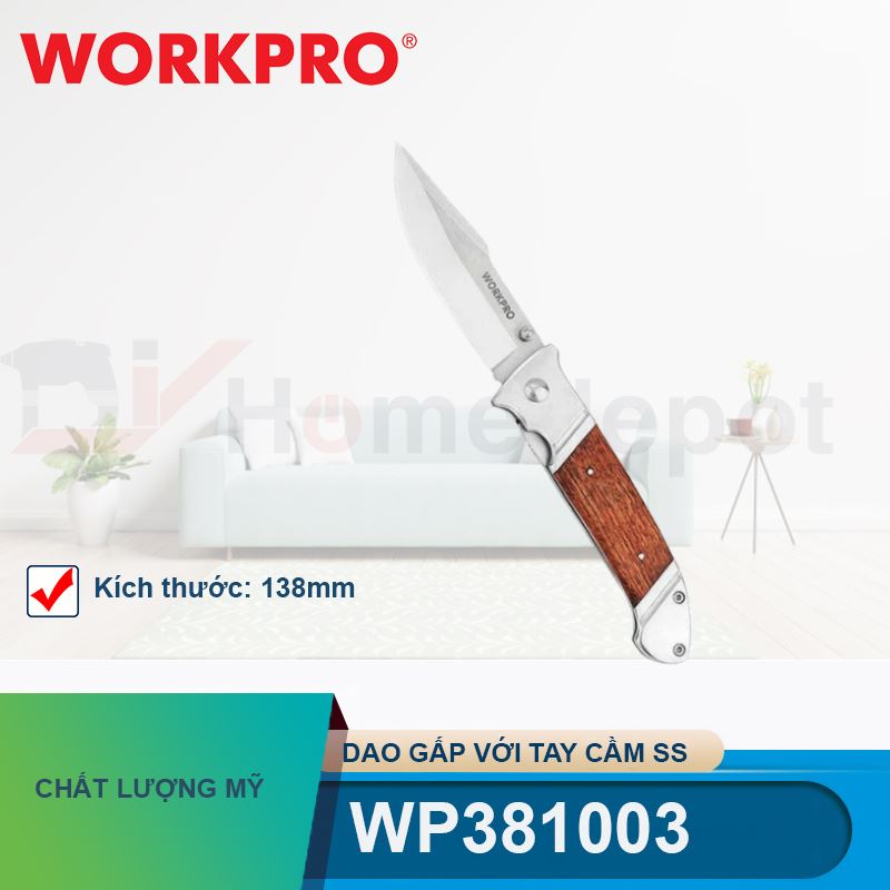 Dao gấp với tay cầm ss, kích thước 138mm (5-1/2 inch) Workpro - WP381003