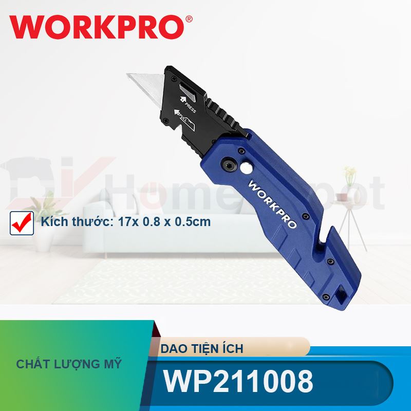 Dao tiện ích có lưỡi cắt gấp gọn, cán cầm bẳng nhựa Workpro - WP211008